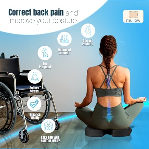 Mullow® Gel Wheelchair Seat Cushion | Anti-Slip Chair Pad for Adults & Seniors | Coccyx, Sciatica, Back & Ulcer Pain Relief | Waterproof Cover, Strap