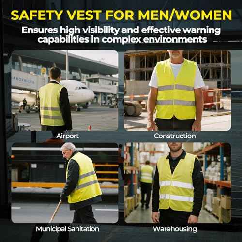 10 Pack Yellow Safety Vests, Bulk High Visibility Vest for Men / Woman(S-2XL), Adult Reflective Running Vest, Wholesale Work Vests For Construction,Running, Security,Cycling,Warehousing,Municipal