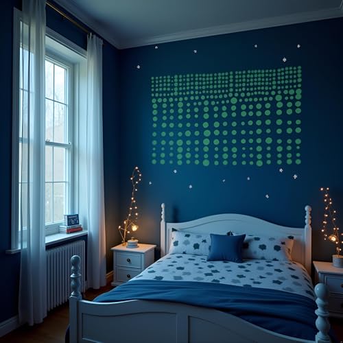 1 Sheet Glow in The Dark Wall Stickers, 407 Pcs Removable Dots Wall Decals Room Decor Kit,Adhesive Dots Luminous Ceiling Decals for Kids Bedroom Halloween Home Decoration,Perfect Party Birthday Gift