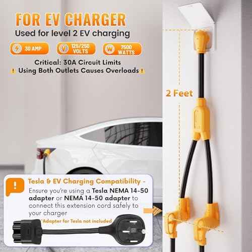 MECMO 4 Prong Modern Dryer to EV Charger Y Splitter, NEMA 14-30P to 14-50R & 14-30R Dual Outlets Adapter Cord 2ft for EV Car Charging, Newer Dryers & RVs - ONE Device at A TIME (Max 30A Shared)