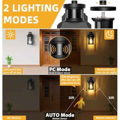 Porch Lights with GFCI Outlet, Dusk to Dawn Motion Sensor Outdoor Lights with E26 Sockets & Glass Shades, Waterproof Anti-Rust Sconce Light, Outside Wall Lamps for House, Black