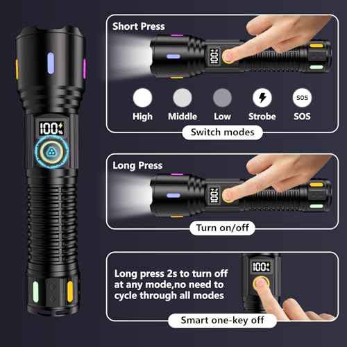 Rechargeable Flashlights High Lumens, 990,00LM LED Super Bright Flash Light, Handheld Tactical Flashlight, Adjustable High Powered Flash Lights, 5-Mode Powerful Linternas for Emergencies Camping