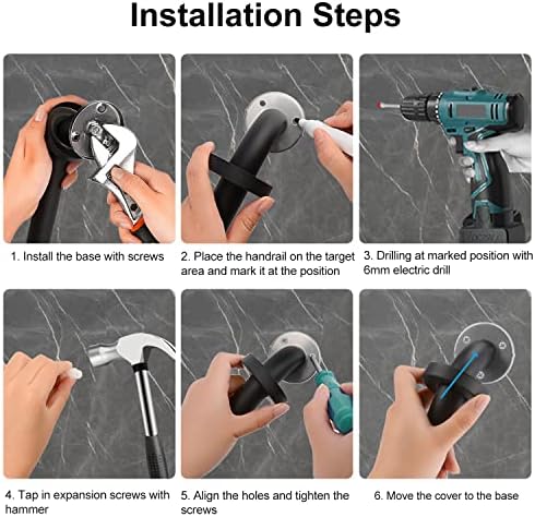 2 Pack Bathroom Grab Bar, supregear 20 Inch Length Black Shower Safety Grab Bar, 1 Inch Diameter 201 Stainless Steel Anti-Slip Handle for Senior, Elderly, Handicap
