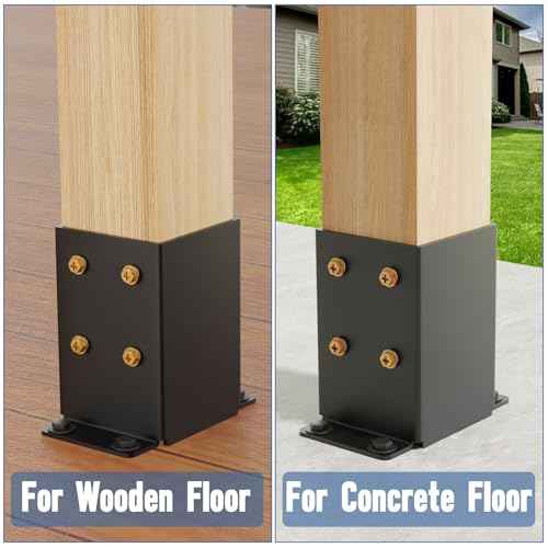 QZER 4¡¿4 Post Base, Inner Size 3.5""x3.5"" Deck Post Brackets, Heavy Duty Metal Black Powder Coated Fence Post Anchor Base for Pavilion Porch Railing Pergola Support Deck Base Plate 4 Pcs