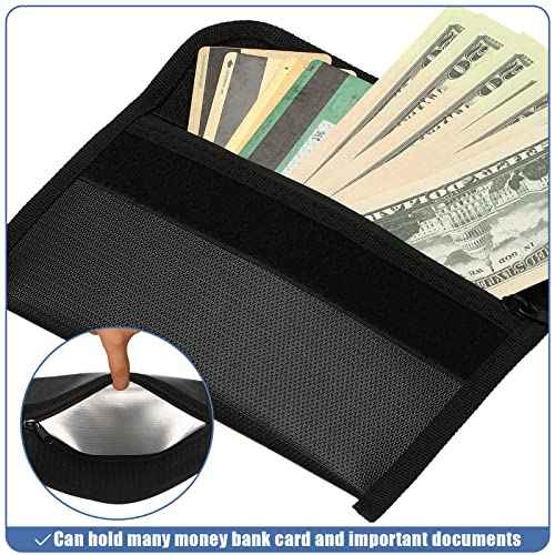 Leinuosen 6 Pack Small Fireproof Bag 8 x 5 Inch Fireproof Money Waterproof Pouch Document Bag with Zipper Silicone Coated Money Holder Safe Accessories for Valuables Passport(Black and Silvery)
