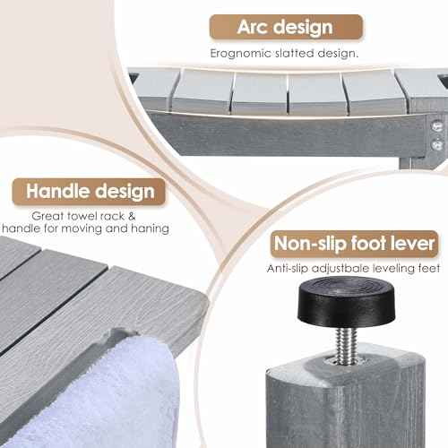 HDPE Shower Bench for Inside Shower ? Waterproof, Durable Shower Chair and Stool for Adults ? Complete with Storage Shelf & Adjustable Feet ? Supports 300 lbs for Bathroom & Bathtub, Gray