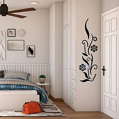 3D Flower Acrylic Wall Sticker for Bedroom Living Room Sofa Backdrop Tv Wall Background, 3D Removable Acrylic Wall Decor Decal Sticker for Home Decoration (Black)