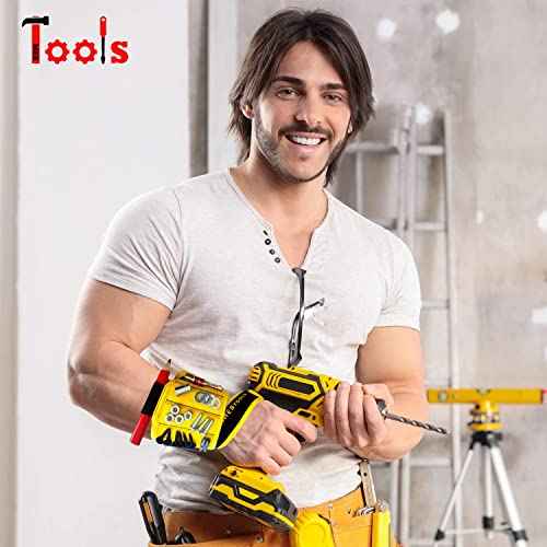 Magnetic Wristband with Flashlight and Tape Measure ? Screw, Drill Bit, and Nail Holder with 20 Strong Magnet Pieces Increases Convenience for DIY, Carpenters, Mechanics, and More by MEBTOOLS