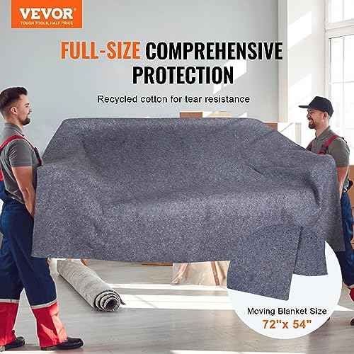 VEVOR Moving Blankets, 72" x 54", 21 lbs/dz Weight, 12 Packs, Professional Recycled Cotton Packing Blanket, Large Heavy Duty Shipping Mover Pads Perfect for Protecting Furniture, Floors, Appliances