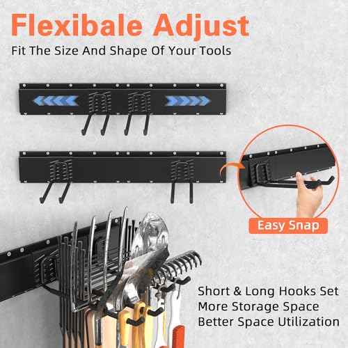 Garage Storage, Ultimate Wall-Mounted Garage Organizer for Men 32Inch, Heavy Duty 330lbs Tool Rack with Adjustable Metal Hooks Yard, Shed & Workshop Storage for Tools, Bikes, Snowboards Gift