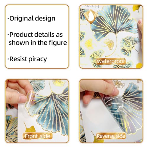 11.8 x 7.9 Inch Ginkgo Leaf Wall Decals Spring Themed Wall Stickers Ginkgo Leaf Foil Stamping Stickers Peel and Stick Modern Art Wall Sticker DIY Mural Decor for Home Living Room Bedroom Office