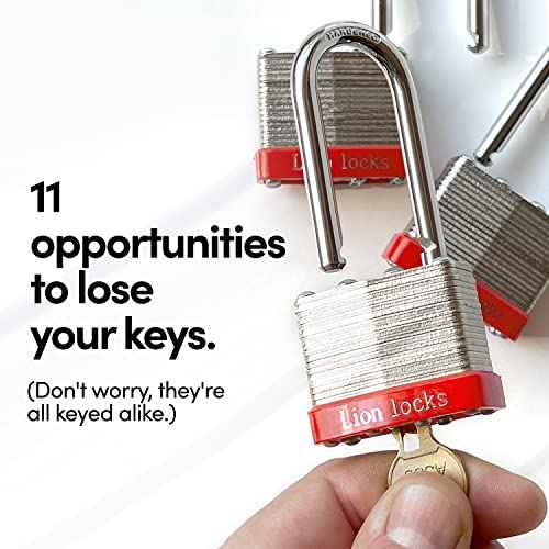 Lion Locks 6 Keyed Alike Padlocks with 2" Long Shackle, 12 Keys - Padlocks for Outdoor Use, Locks with Keys, Hardened Steel Case, Pick Resistant Brass Pin Cylinder for Hasp Latch, Locker, Gate