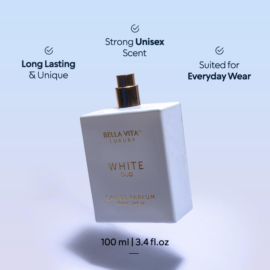 Bellavita Luxury White Oud Eau de Parfum | 100 ml (3.4 fl.oz.) | Perfume for Men and Women | Fruity, Artemisia Lemon, Freesia, and Tobacco Notes | Long Lasting Unisex Fragrance