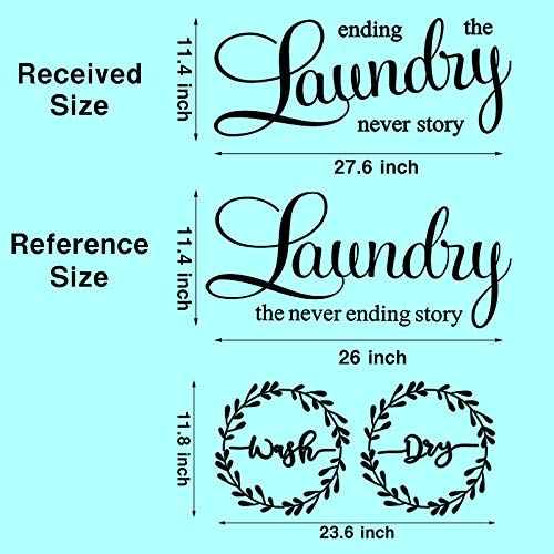 Zonon 3 Pieces Laundry Room Vinyl Wall Decal - Wash Dry Laundry Stickers - The Never Ending Story Wall Decor - Washing Machine Quote Art Stickers for Home Apartment(Black Printing)
