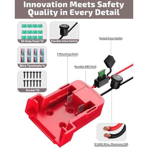 4-Pack 18V for Milwaukee M18 Battery Adapter for Power Wheels Battery Upgrade Conversion Kit with Switch Fuses Wire Connectors 12AWG Wire Power Tool Drill Battery Converter Adapter for DIY RC Car, Etc