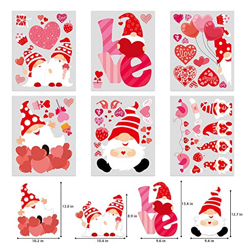 CCINEE Valentine's Day Window Cling,6 Sheet Heart Gnome Elf Window Sticker Decals for St. Valentine's Day Wedding Party Home Window Decoration Supply
