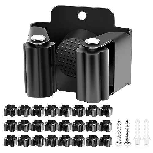 Verdenu 25 Pack Broom Holder Wall Mount, Mop and Broom Holder Wall Mount, Stainless Steel Command Mop Holder with Screws, Garden Tool Storage Organizer for Kitchen, Home, Bathroom, Garage, Black
