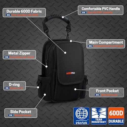 Zippered Tech Tool Pouch, Waterproof 600D Electricians Technician Small Tool Bag with Handle, Electrician's Tool Pouch for Electrician, Carpenter, Mechanical