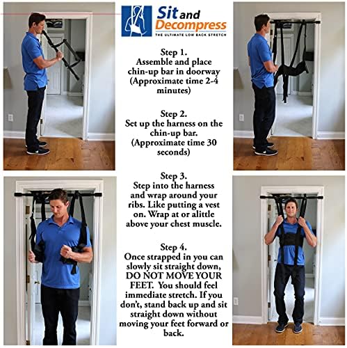 Sit and Decompress Back Stretcher 3 Minutes A Day Low Back Traction Therapy Spinal Decompression Inversion Table Alternative Safe for All Back Conditions (Small Harness No Bar)