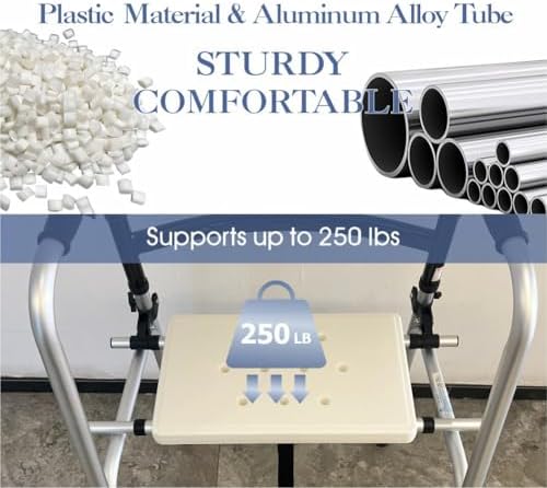 Universal Walker Rest Seat for Attachable Seat Folding Walker, Maximum Weight Capacity of 250 Pounds, Adjustable Range:20"~24"(White)