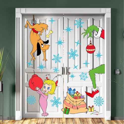 38.97 x 29.92 Inch Cute Christmas Girl Dog Snowflakes Decor Large Xmas Mural Decals for Winter Home Refrigerator Garage Door Wall Window Decoration