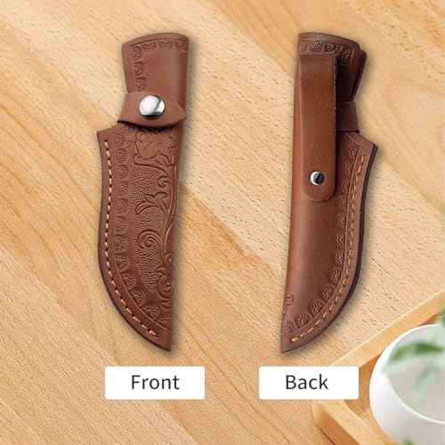 Leather Knife Sheath for Belt, Genuine Leather Holster for up to 4.3" Fixed Blade Knife, Hunting Knives Holder with Snap Closure