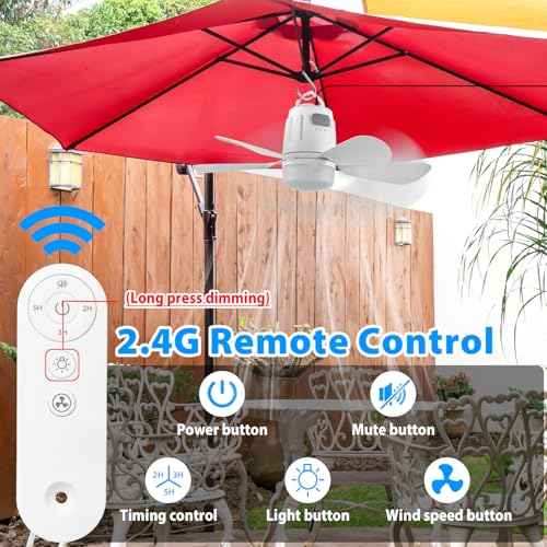 Gazebo Fan Outdoor Hanging with Light, Patio Plug in Ceiling Fan with 16.5ft Cord, Remote & Hook, Portable for Outside Canopy, Pop up Tent, Pergola (20'')