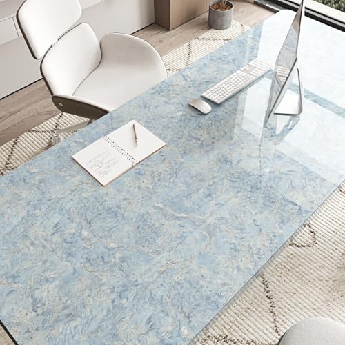 Wallercity Glossy Cream Blue Marble Contact Paper for Kitchen Countertops Self Adhesive Marble Wallpaper for Bathroom Bedroom Peel and Stick Countertops Wall Paper for Cabinets Drawers 15.8''x78.7''