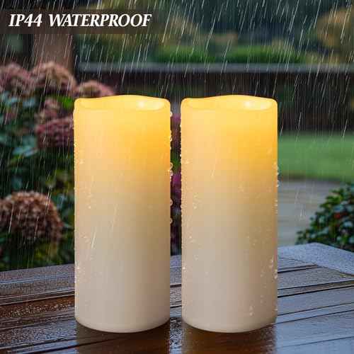 5" x 14" White Large Waterproof Outdoor Flameless Candles Battery Operated LED Flickering Pillar Candles with Remote and Timer for Indoor Outdoor Lanterns, Long Lasting, Set of 2