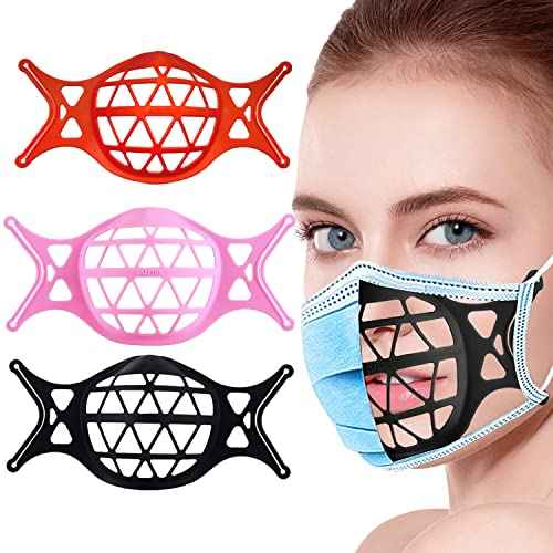 3D Silicone Mask Bracket Breathe Cup for Mask Brace Cool Mask Inserts for Breathing Room Silicone Mask Insert Mask Holder Mask Rope is Fixed to Prevent Falling Off (Pink+red+Black)
