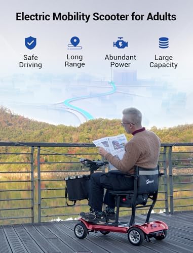 Mobility Scooter for Adults Seniors Driving 22 Miles, 42Lbs Lightweight Folding Electric Airlines Approved Mobility Scooter w/249WH*2Batteries Charger Dustproof Cover FSA/HSA Eligible (Red)