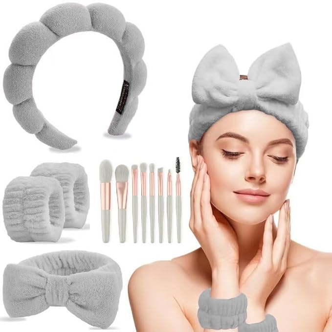 CAZYTOYZ Sponge Spa Headbands for Women Wristband Set Puffy Makeup Brush Headband Set for Washing Face Soft Towel Skin Care Head Band Cute Hair Band Shower