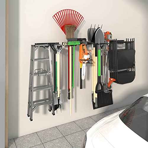 Godboat Garage Storage, Garden Tool Organizer, 4 Hooks Yard Organization, Garage Shelving Wall Mount, Heavy-Duty Garage Organizer, Cool Gadgets & Gifts for Dad, Men, Fathers Day, Max Load 320 Lbs