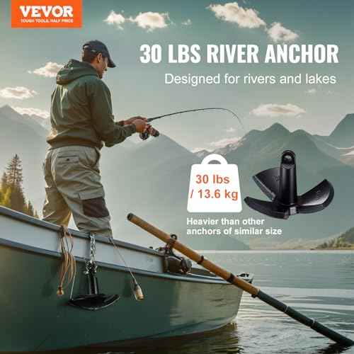 VEVOR River Anchor, 30 LBS Boat Anchor Cast Iron Black Vinyl Coated, Marine Grade Mushroom Anchor for Boats Up to 30 ft, Impressive Holding Power in River and Mud Bottom Lakes (30 lb)