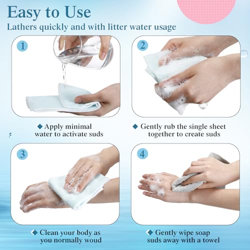 200 Pcs Rinse Free Bathing Wipes Bulk Sponges Bath Wipes All in 1 Shower Rinse Free Bath Sponges Wash Cloths for Campers, Hikers, Adults, Elderly