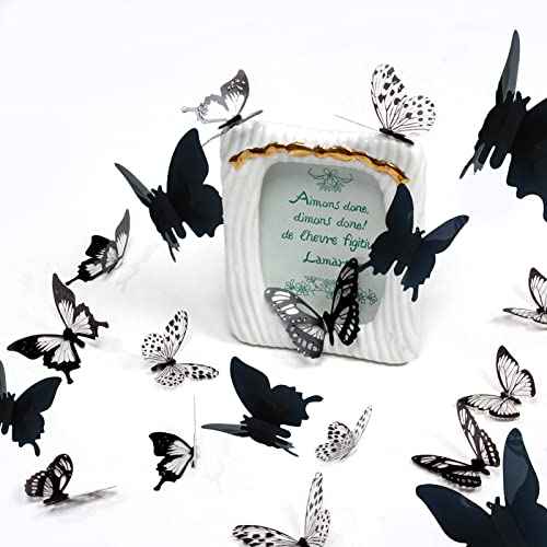 Ewong 3D Butterfly Wall Decor - 66Pcs Black Butterfly Decoration Party Cake Decorations - Removable Waterproof Wall Decal Birthday Home Room Decor Bathroom Bedroom Sticker & Murals