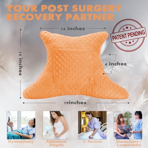 Hysterectomy Pillow with Pocket, Hysterectomy Recovery Abdominal Pillow, Post Surgery Pillow for Abdomen, C-Section Recovery Pillow, Mastectomy, Tummy Tuck, Hernia, Abdominal Surgery Must Haves