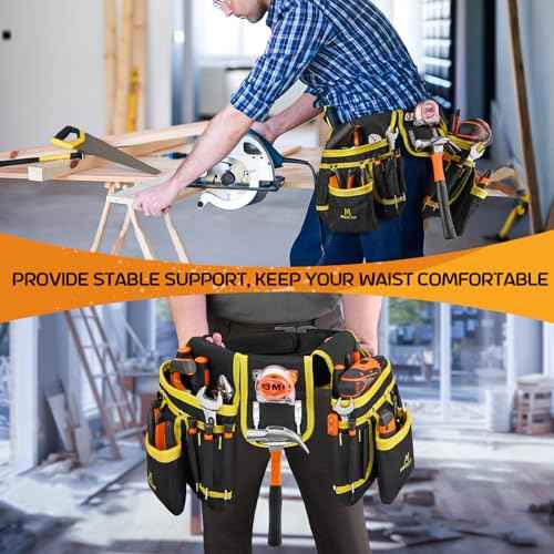 MOZETO Tool Belt, Dual Quick-Release 26 Pockets Electrician Belts for Men, Heavy Duty Construction Carpenter Tool Belts (36"-42")