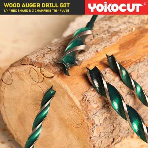 1/2"x 9" Auger Drill Bit for Wood, Hex Shank Tri-Flute Wood Drill Bits, Ship Auger Long Drill Bit for Soft and Hard Wood, Plastic, Drywall, Tree Stump and Composite Materials