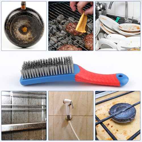 2Pcs Wire Brushes for Cleaning 6.3 Inch Heavy Duty Stainless Steel Wire Scratch Brush,Rubber Covered Handle Wire Brushes for Metal Rust Cleaning Paint Scrubbing