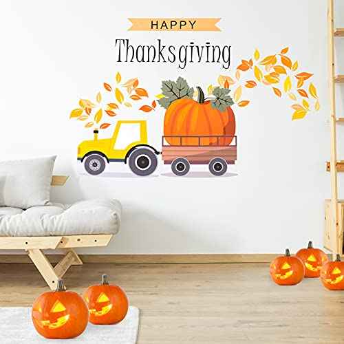 5 Pieces Thanksgiving Wall Stickers Maple Leaves Blessed Wall Decals Thankful Autumn Pumpkin Window Clings Fall Harvest Wall Art Decor Wall Stickers for Kitchen DIY Living Room Bedroom