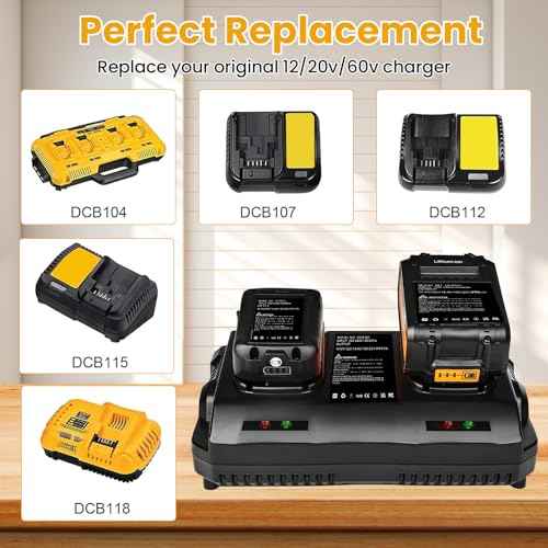 Plus Fast 7ah DCB102 20V 60V MAX Battery Charger Multi Replacement for Dewalt Battery Charger DCB102 DCB101 DCB105 DCB112 DCB107 DCB104 DCB118, 2 Port Rapid Charger Compatible with DCB205 DCB606