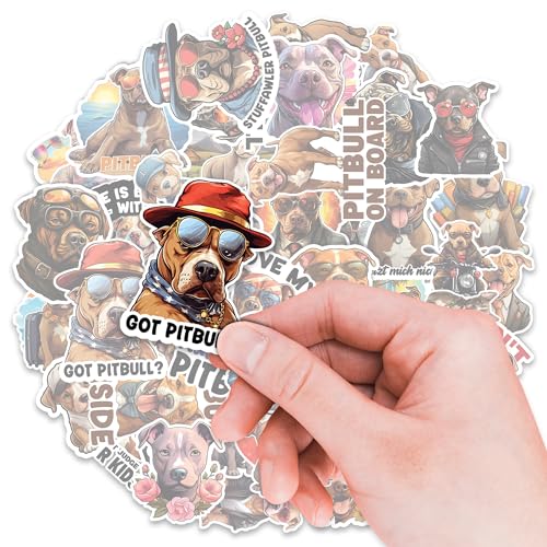 Pitbull Stickers 50 Pieces Vinyl Waterproof Decal for Laptop Water Bottle Phone Car Window Bike Motorcycle Stakeboard Scrapbook Pitbulls Sticker Gifts for Kid Teen Adult