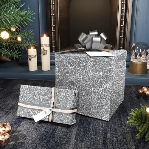 CRE8TIVE 8"x80" Silver Chunky Glitter Wallpaper Border Peel and Stick Silver Contact Paper Self Adhesive Removable Wallpaper Fabric Sequins Wall Border Trim for Girls Room Drawers Dressers DIY Crafts