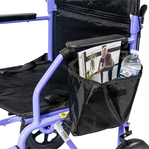 Platinum Health Hummingbird™ Ultra-Lightweight Foldable Transport Wheelchair, Handbrakes,12-Inch Rear Wheels, Extra-Wide Seat. Convenient Table-Length Padded Armrests. (Dusk Purple)