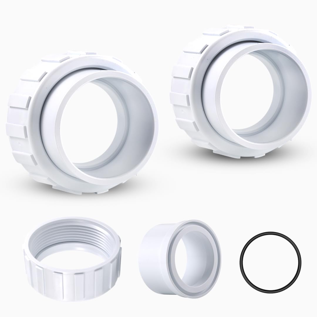 Salt Cell 2" Union Replacement Kit for Only Hayward & Goldline Chlorine Generators - Durable PVC GLX-Cell-Union Connector for Pool Pump Spa Connections - Includes Unions, Nuts and O-Rings - 2 Pack