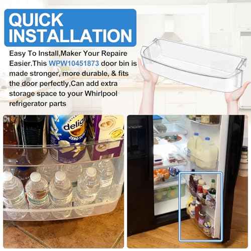 UPGRADED WPW10451873 Refrigerator Door Bin Compatible With Whirlpool Kenmore Refrigerator Door Shelf Replacement W10451873, AP6021633, WRS571CIDM01, WRS571CIHZ04,WRS571CIHZ01 Narrow Refrigerator shelf
