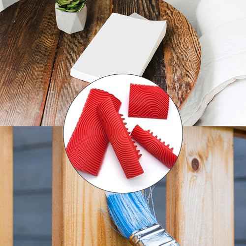 4Pcs Wood Grain Tool, Wood Graining Painting Tool, Texture Pattern Paint Roller Tool, Rubber Empaistic Graining Tool, Natural Wood Grain Making Tool for DIY Wall Room Art Decoration