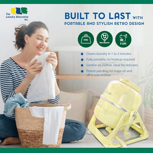 WonderWash Portable Washing Machine for Apartment & Tiny Spaces - Manual Hand Clothes Washer with Retro Design - Clean Laundry Anywhere with Our Countertop, Non-Electric, Small Washer - Yellow