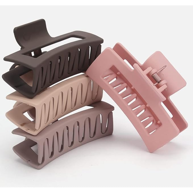 Canitor 4 PCS Matte Rectangular Banana Clips - Thick Hair Clips, Non-Slip Barrettes for Women's Thick Hair
